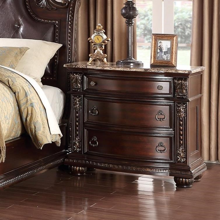 Crown Mark Stanley Bedroom Traditional Nightstand with Marble Top